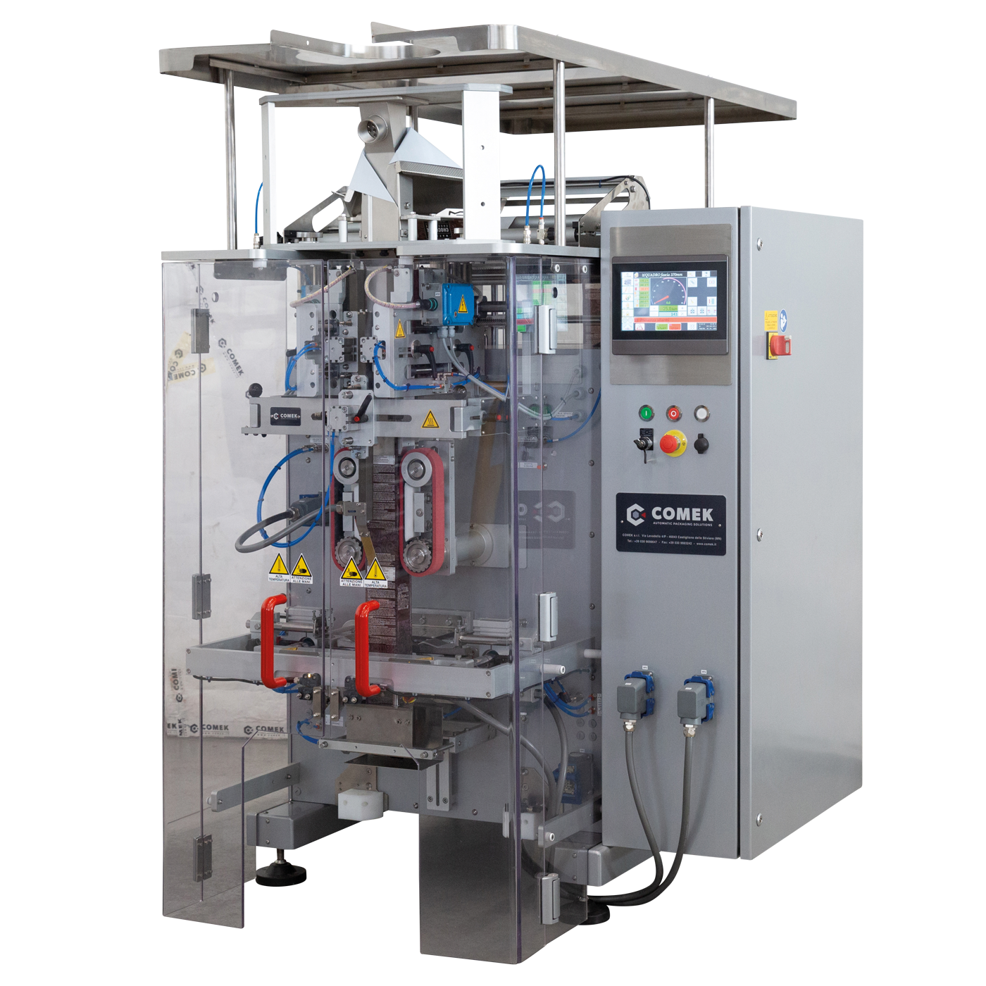 comek-confezionatrice-verticale-VPB Confezionatrice verticale Comek VPB adatta per produzioni continue con richiesta di efficienza elevata. Disponibile in versione Evo con telaio open frame. Scopri l'intera gamma di confezionatrici verticali Comek.