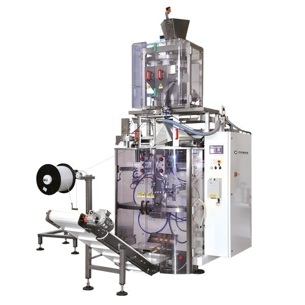 Confezionatrice verticale Comek Cardoy specifica per la realizzazione di buste Doy-pack, buste a 3 o 4 saldature laterali e buste a cuscino. Scopri la gamma completa di confezionatrici verticali Comek