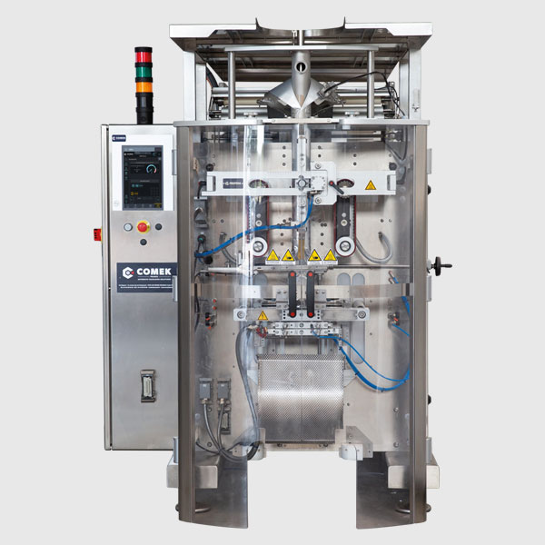 Confezionatrice verticale Comek Omnya per elevate velocità di produzione, ma con flessibilità massima per l’esecuzione di qualsiasi tipo di confezione. Scopri l'intera gamma di confezionatrici verticali Comek